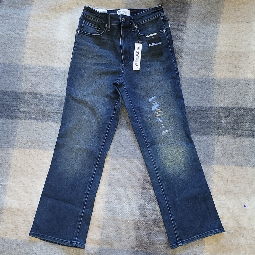 William Rast Dark Blue High Rise Flare Crop Denim Jeans COTTON Blend Size 25 NWT